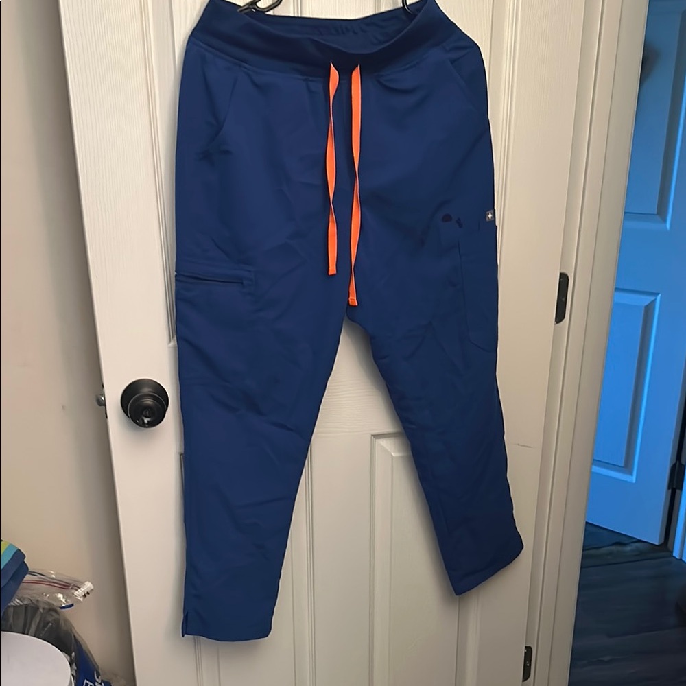 FIGS Blue Petite Yola Skinny Pants with Orange Drawstring